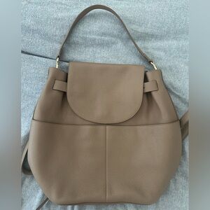 Cuyana leather backpack in cappuccino